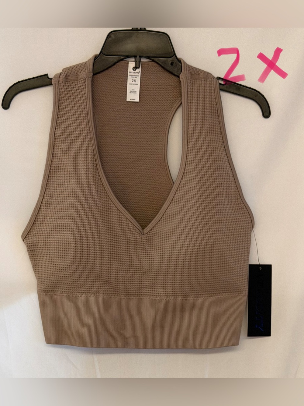 Velocity Taupe Waffle-Knit V-Neck Sports Bra